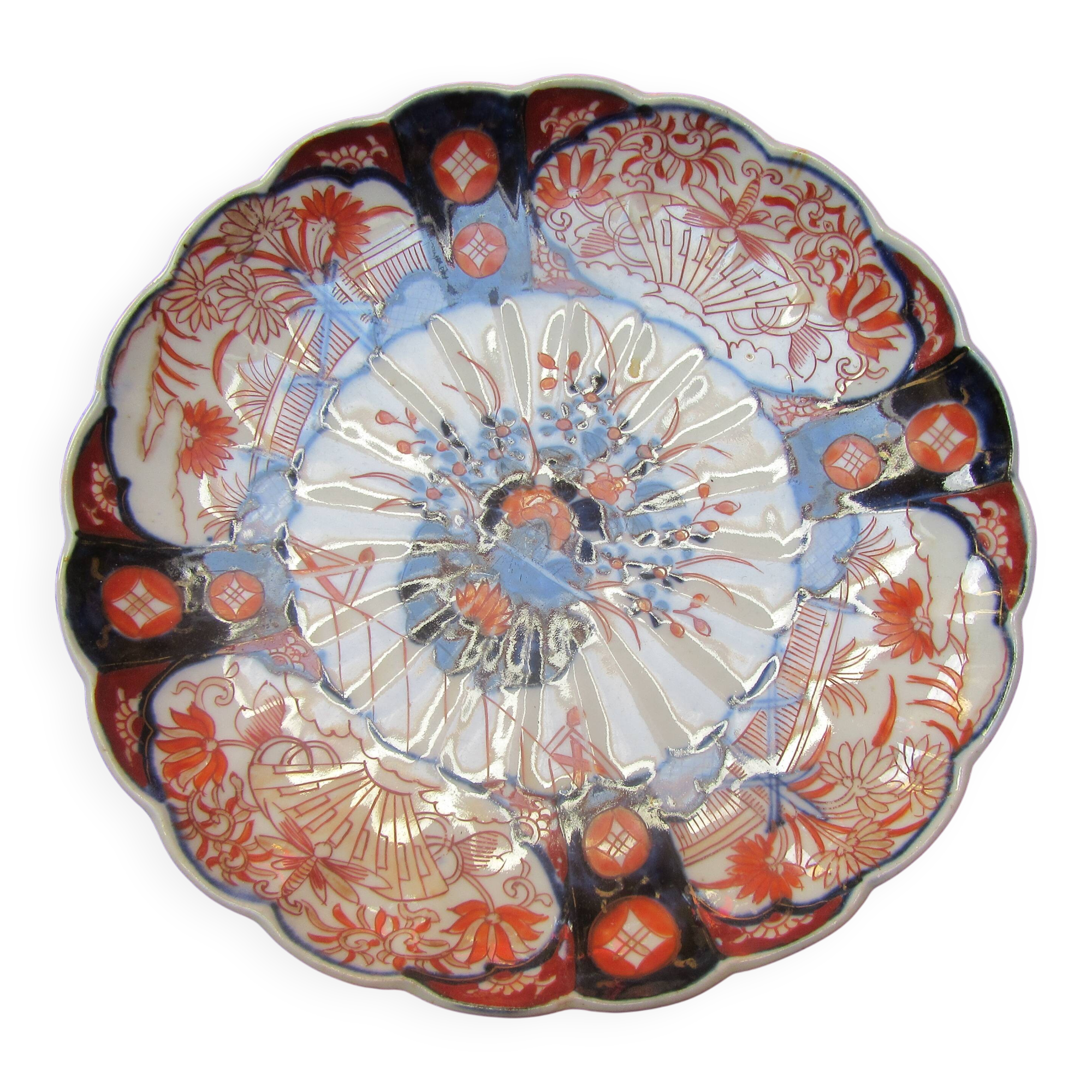 Antique asian imari plate, japan, 19th century, floral decoration