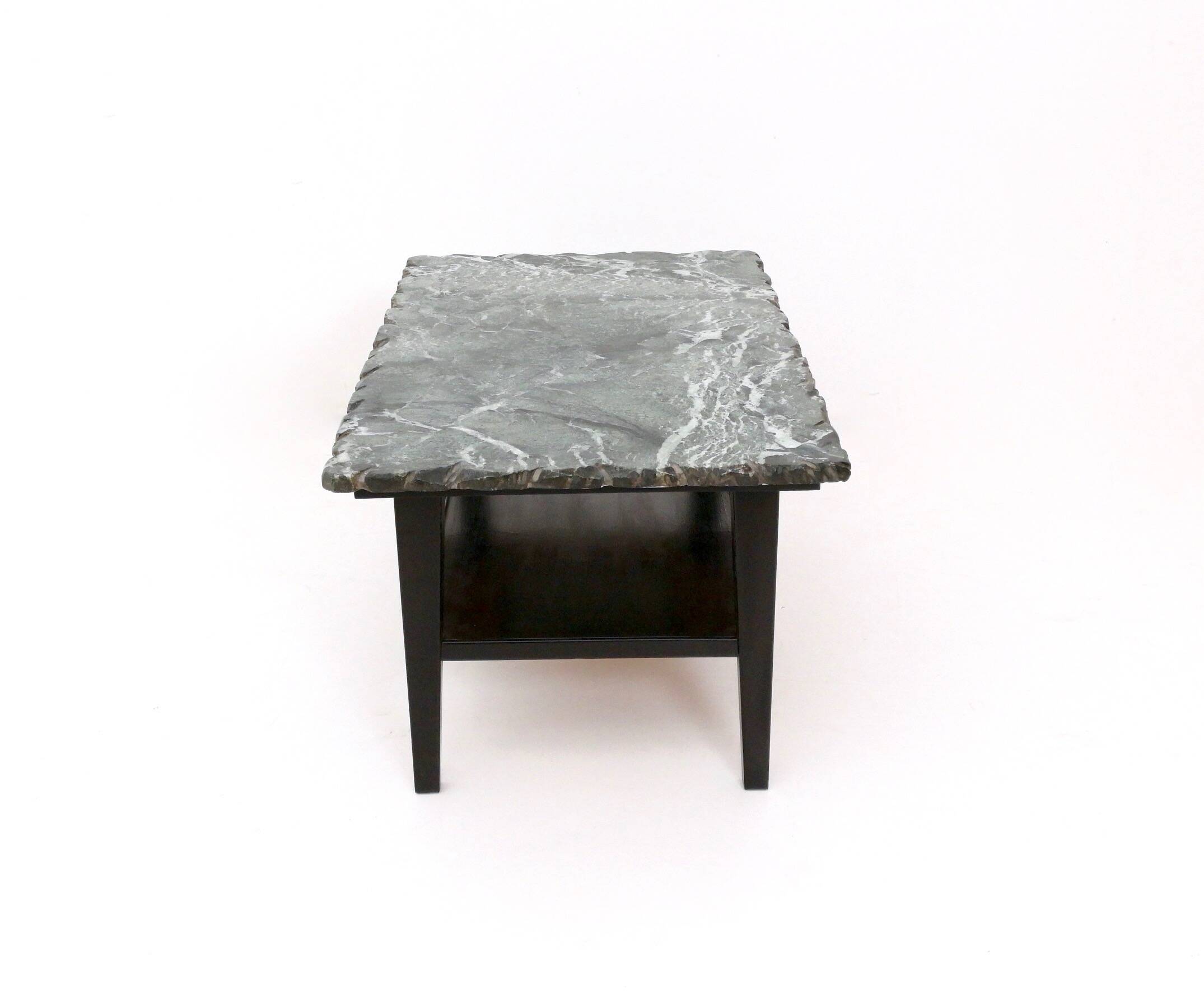 Ebonized Wood Coffee Table with a Green Alps Marble Top, Italy