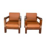 Paire de fauteuil époque 1940 simili cuir d'autruche havane