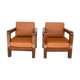 Pair of armchair era 1940 imitation aluminum leather of ostrich havana