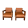 Pair of armchair era 1940 imitation aluminum leather of ostrich havana