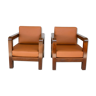 Paire de fauteuil époque 1940 simili cuir d'autruche havane