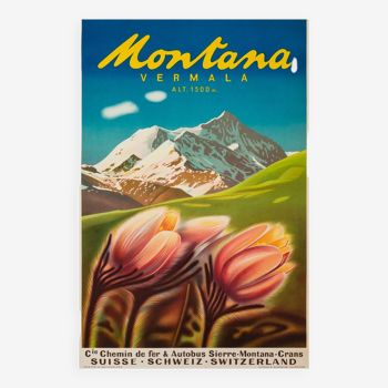 Lithographie Montana Vermala,  époque 1940