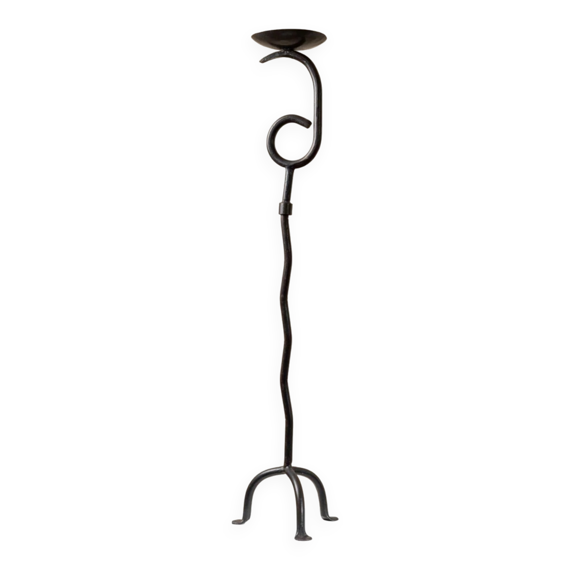 XXL vintage hand-forged iron candlestick, black iron, brutalist wave design, Made in Italy 1970s