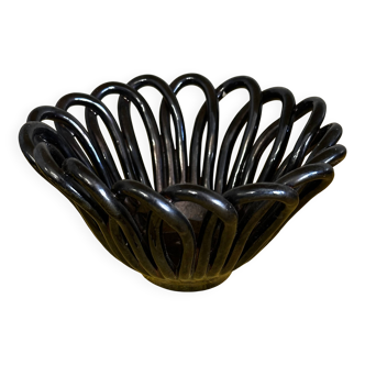 Petite Corbeille - Vide Poche en Céramique Tressée Noire Irisée-70’s German