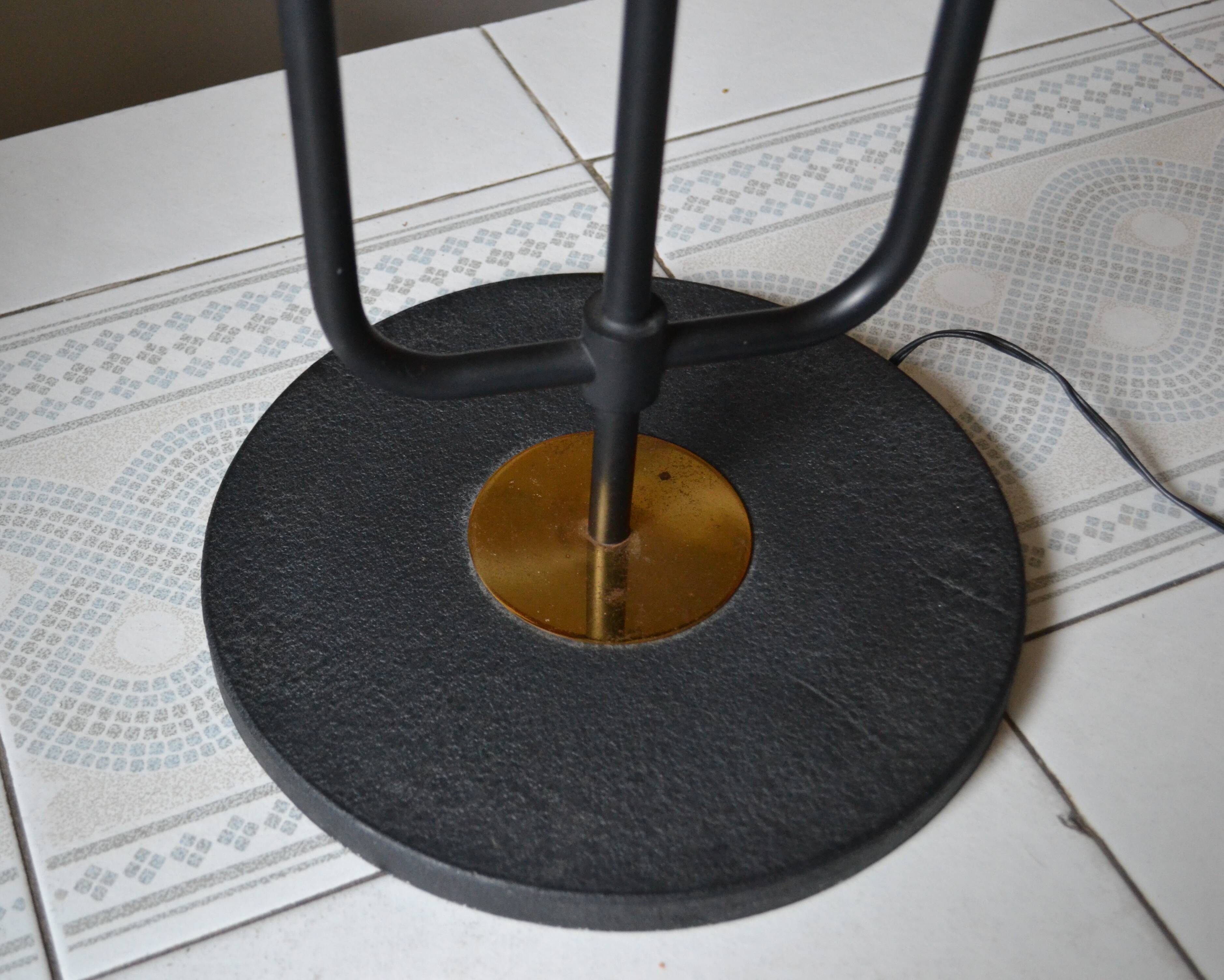 Vintage floor lamp Maison Arlus 3 lights opaline metal