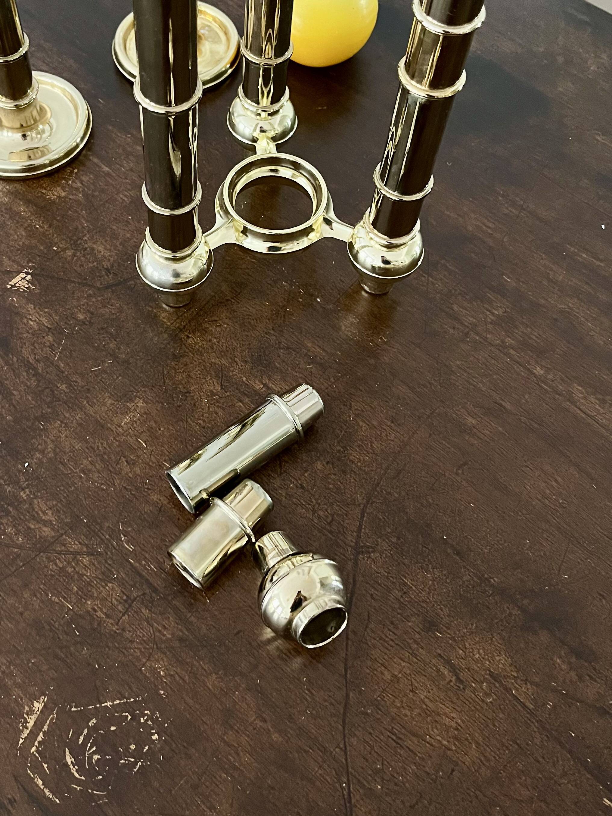 Very Rare Modular Scandinavian Brass Candlestick, 33-Piece Mid-Century Plug