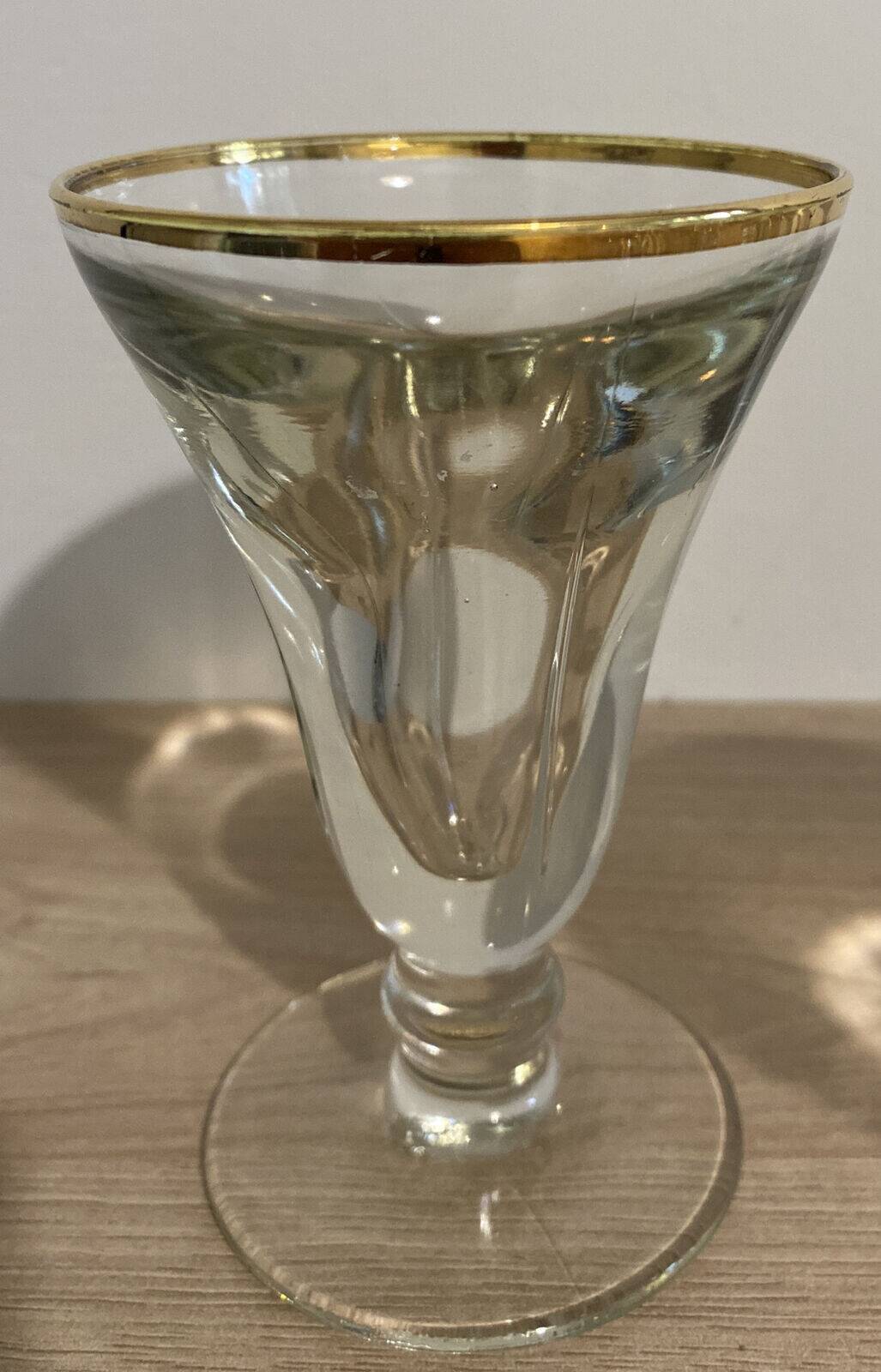 6 old bistrot glasses trumpeurs la rochere very thick with gilded edge