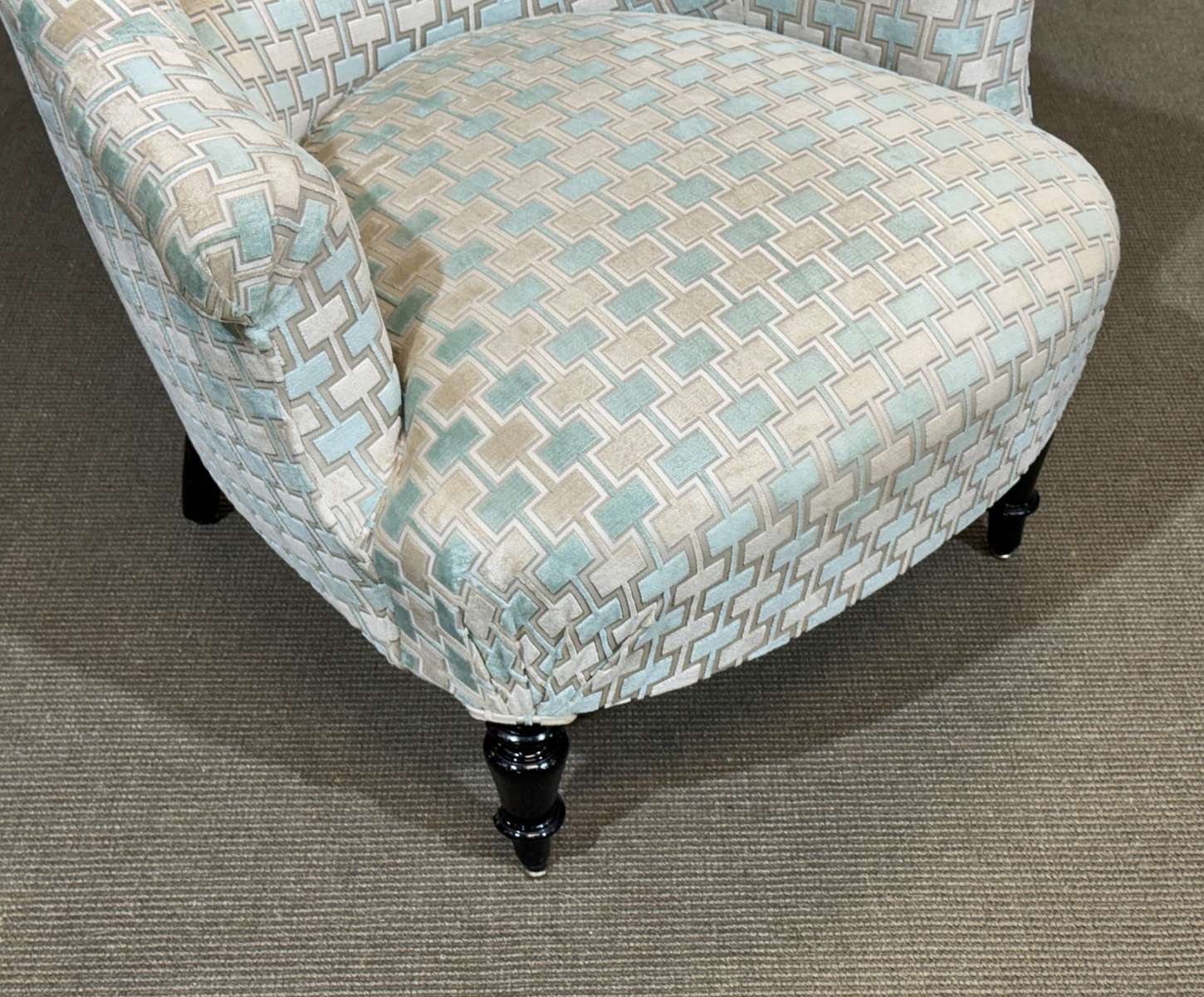 Napoleon III toad chair, late 19th century, reupholstered.