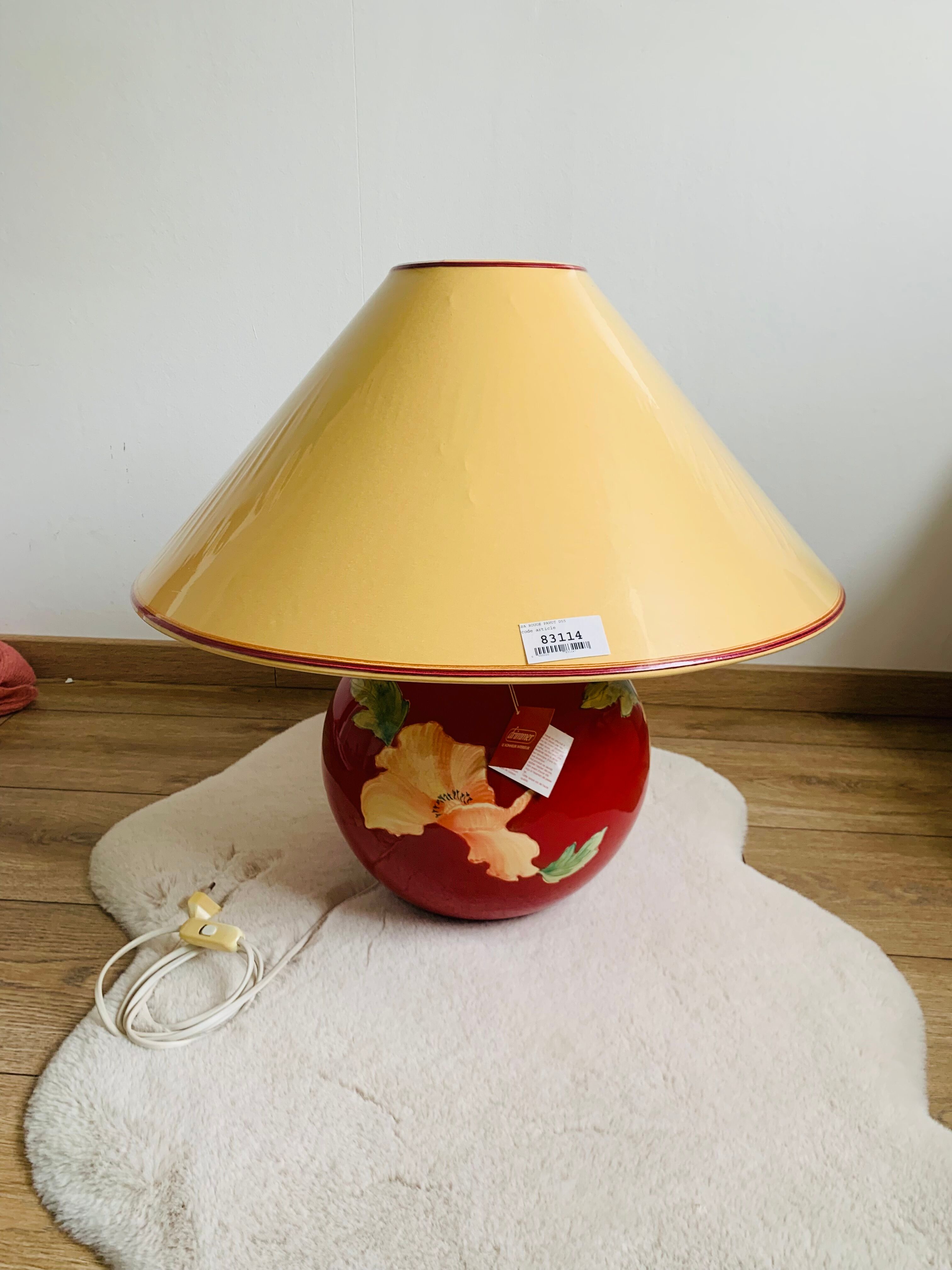 Louis Drimmer ball lamp with label 2000's poppy flowers