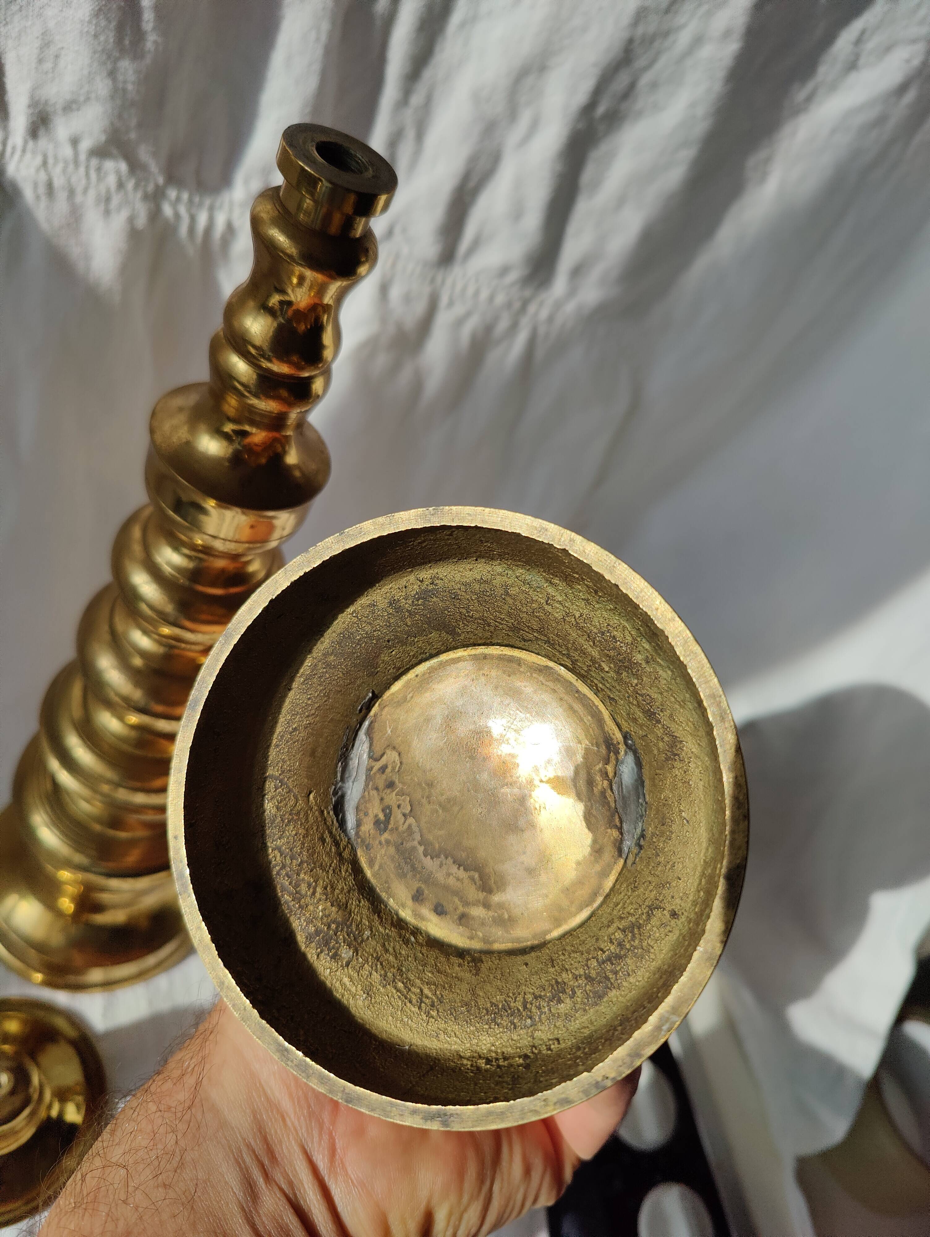 Pair of brass altar candlesticks, mid-20th century