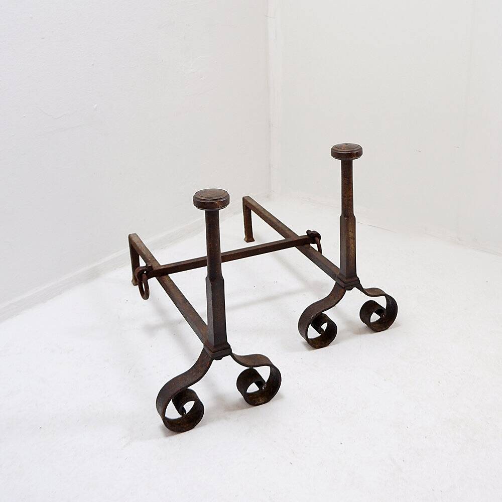 Pair of antique wrought iron fire dogs - 19th century