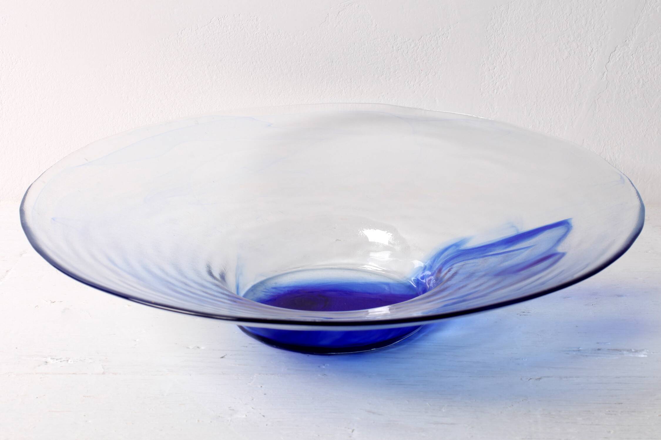 Vintage Bormioli Rocco Glass Bowl: Blue Swirl Mid-Century Platter / 1990s