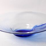 Vintage Bormioli Rocco Glass Bowl: Blue Swirl Mid-Century Platter / 1990s