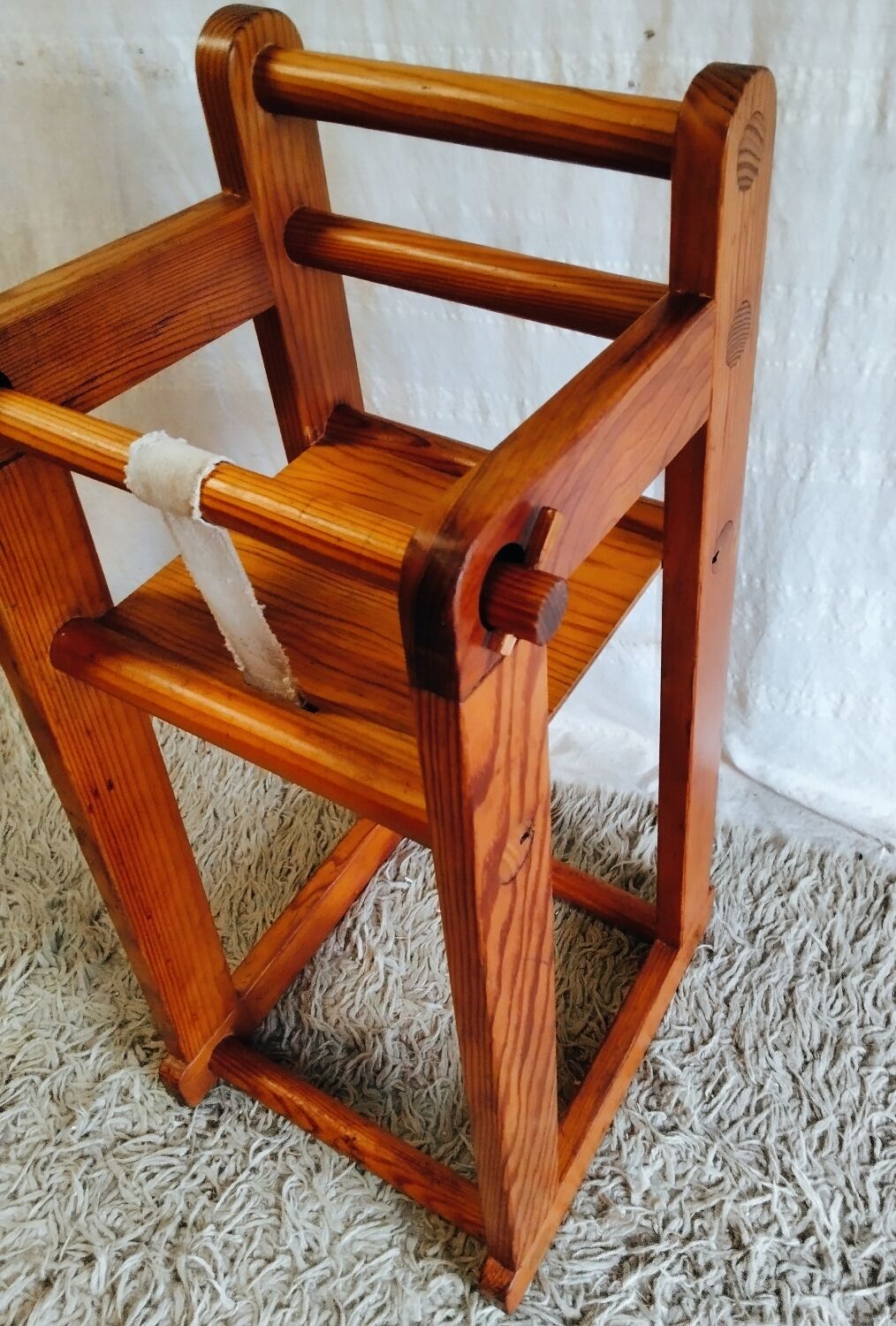 High chair for baby in solid pine - mid 20th century.