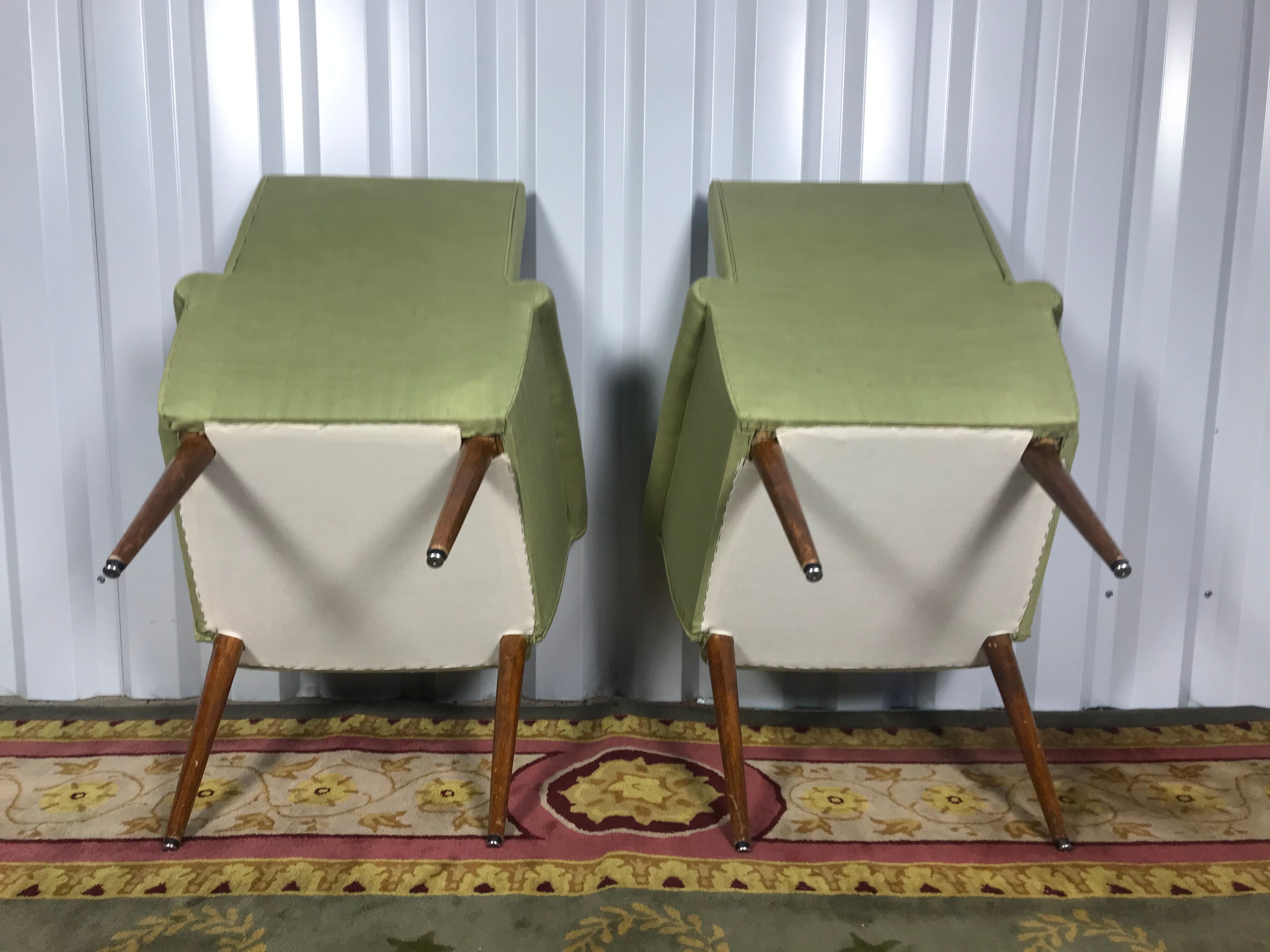 Pair of vintage Scandinavian 1960 green armchairs