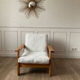 80s pine and boucle armchair