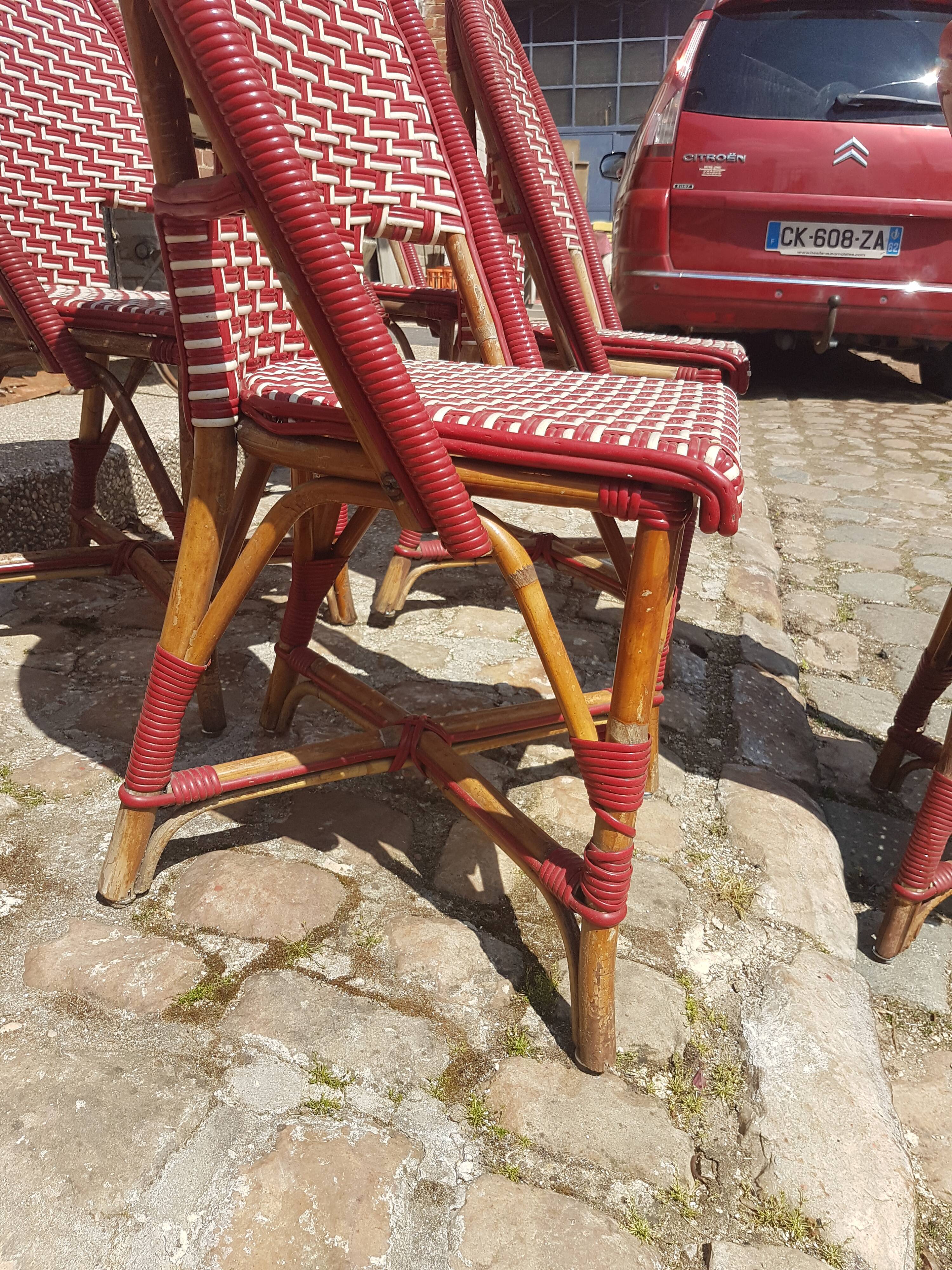 Lot of parisian french bistro chairs cane rattan & scoubidou