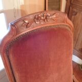 Fauteuil Voltaire merisier en velours bordeaux
