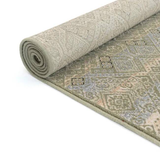 Green and beige vintage style oriental rug in wool