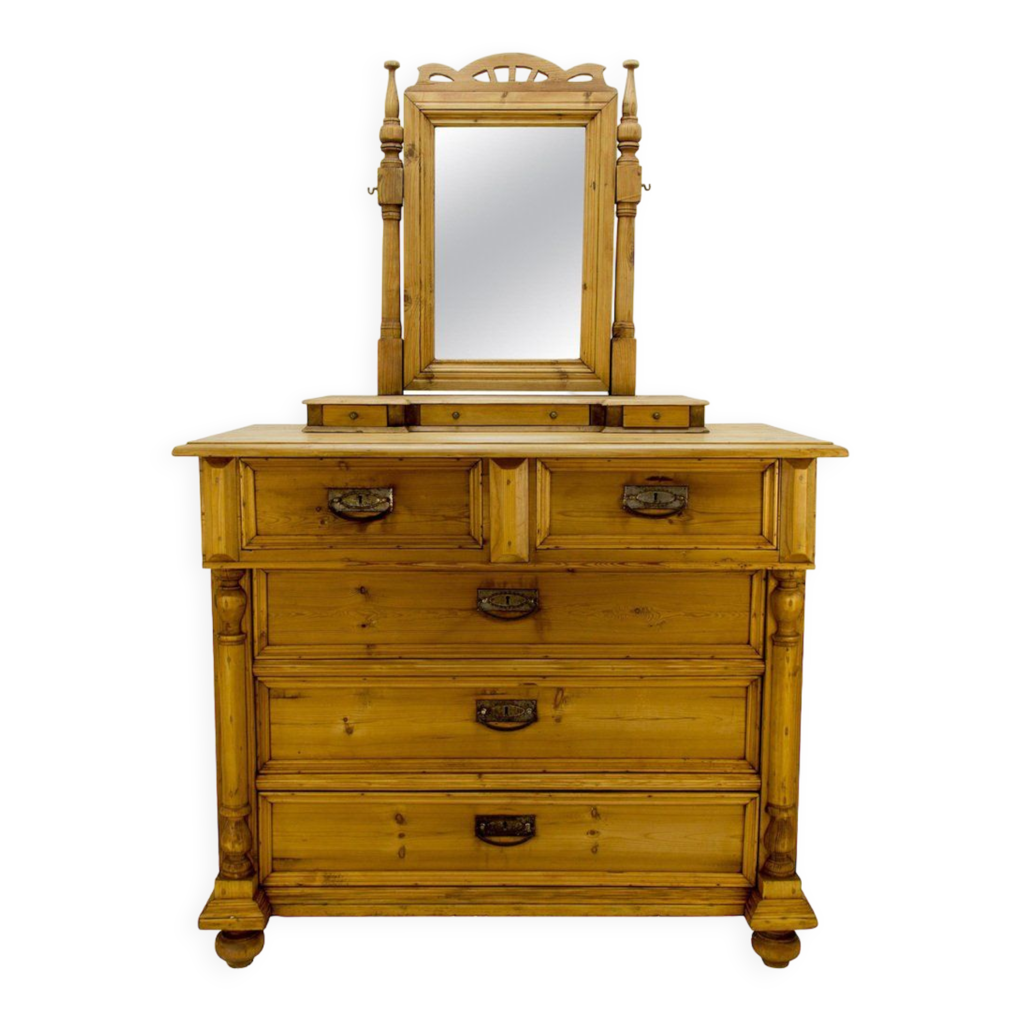Art nouveau style baltic pine chest of drawers with mirror