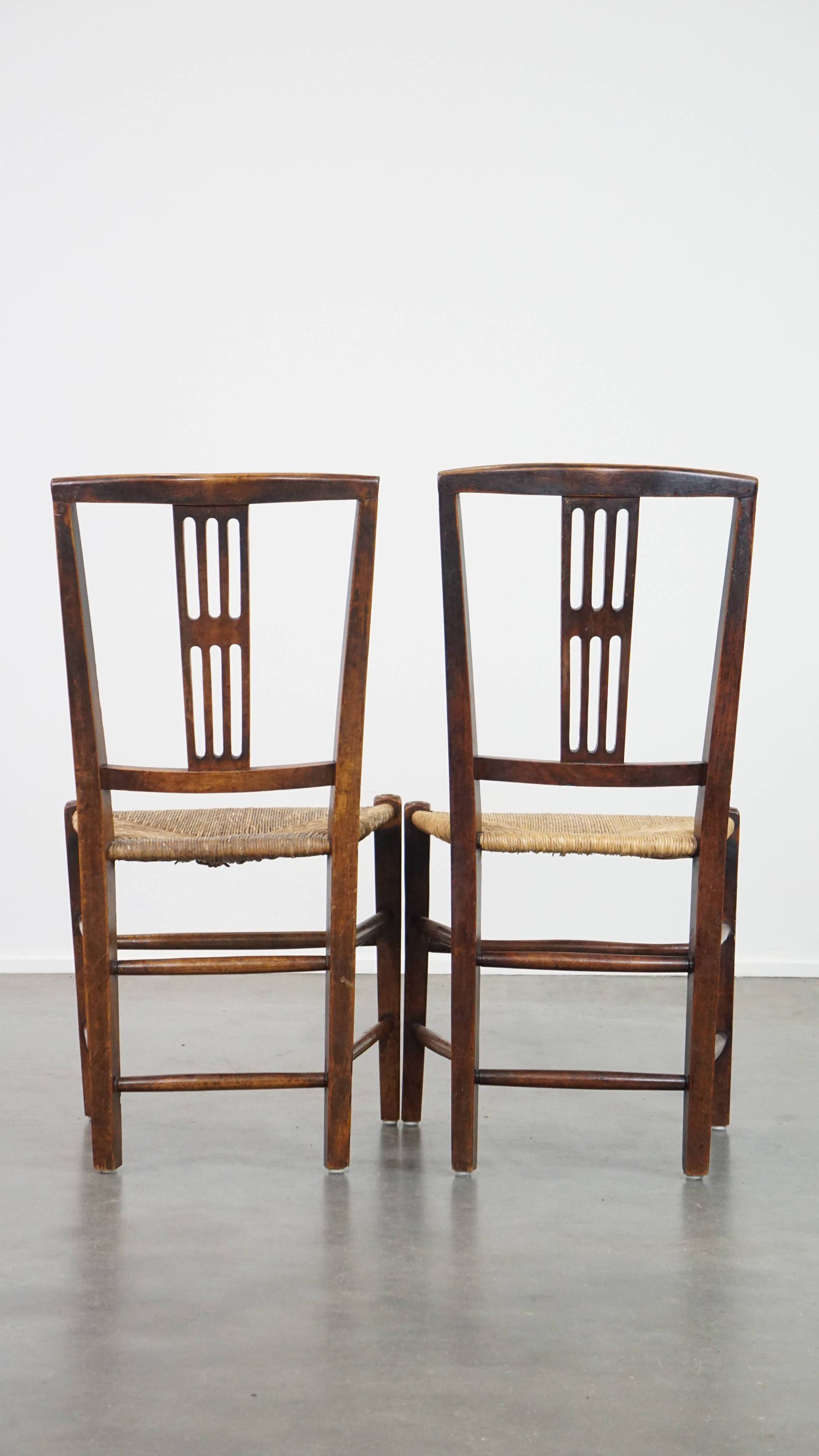 Lot de 4 chaises de salle à manger anglaises anciennes du XIXe siècle avec assises en osier