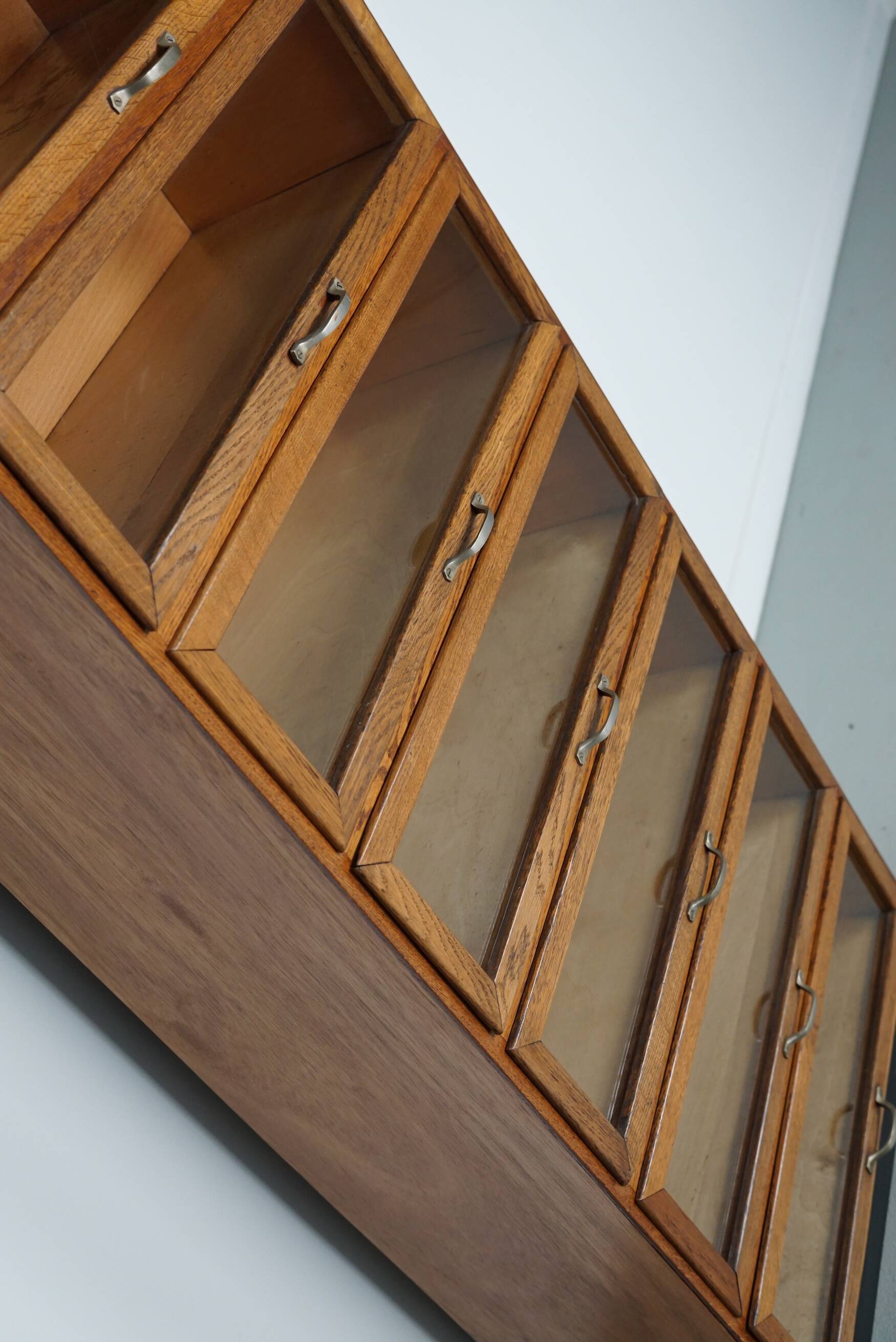 Vintage Dutch Oak Haberdashery Shop Cabinet / Vitrine, 1950s