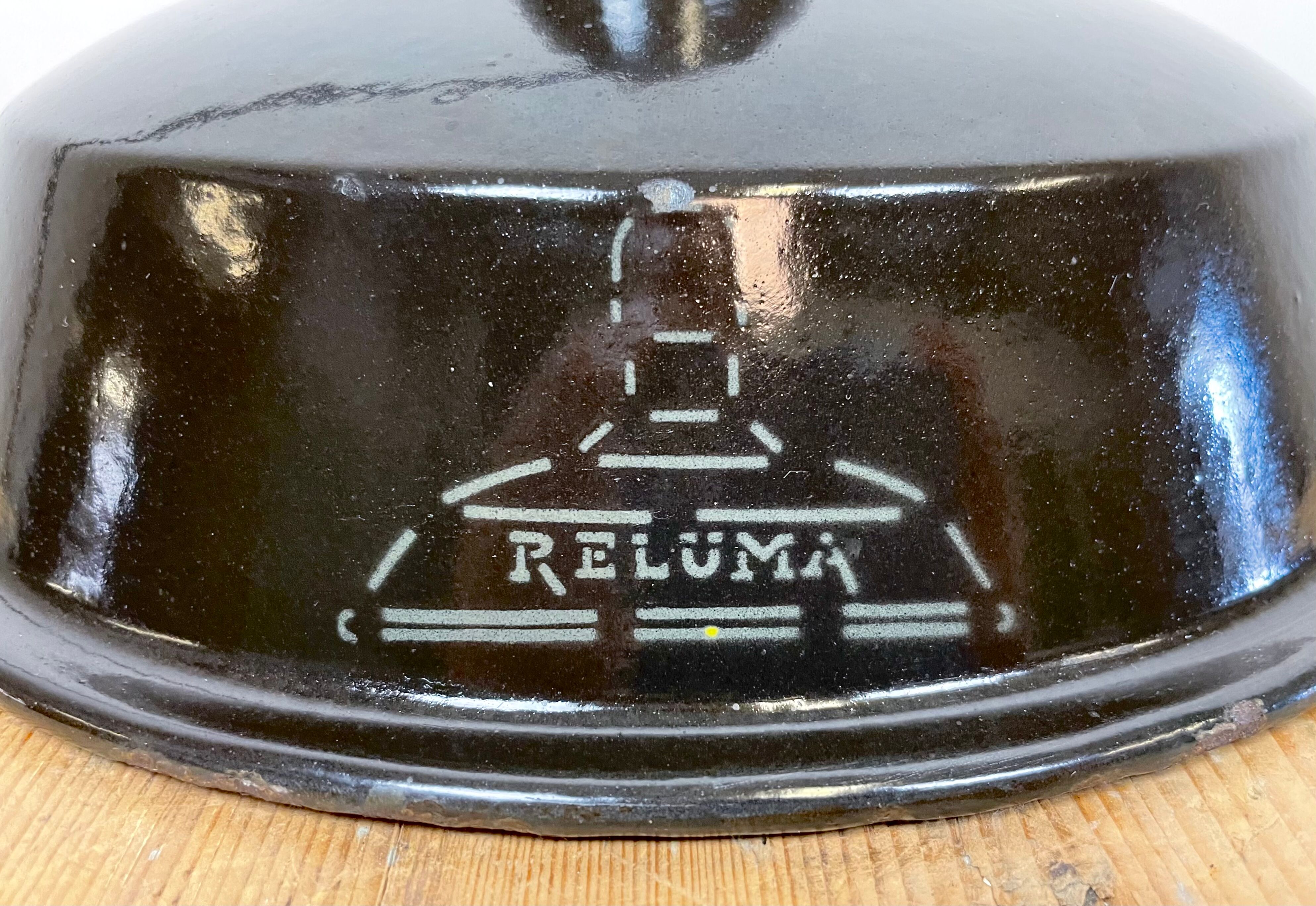 Industrial Black Enamel Hanging Lamp from Reluma, 1950s