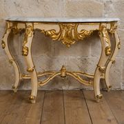 Louis XV style console – Cream and gold lacquered wood – Marble top