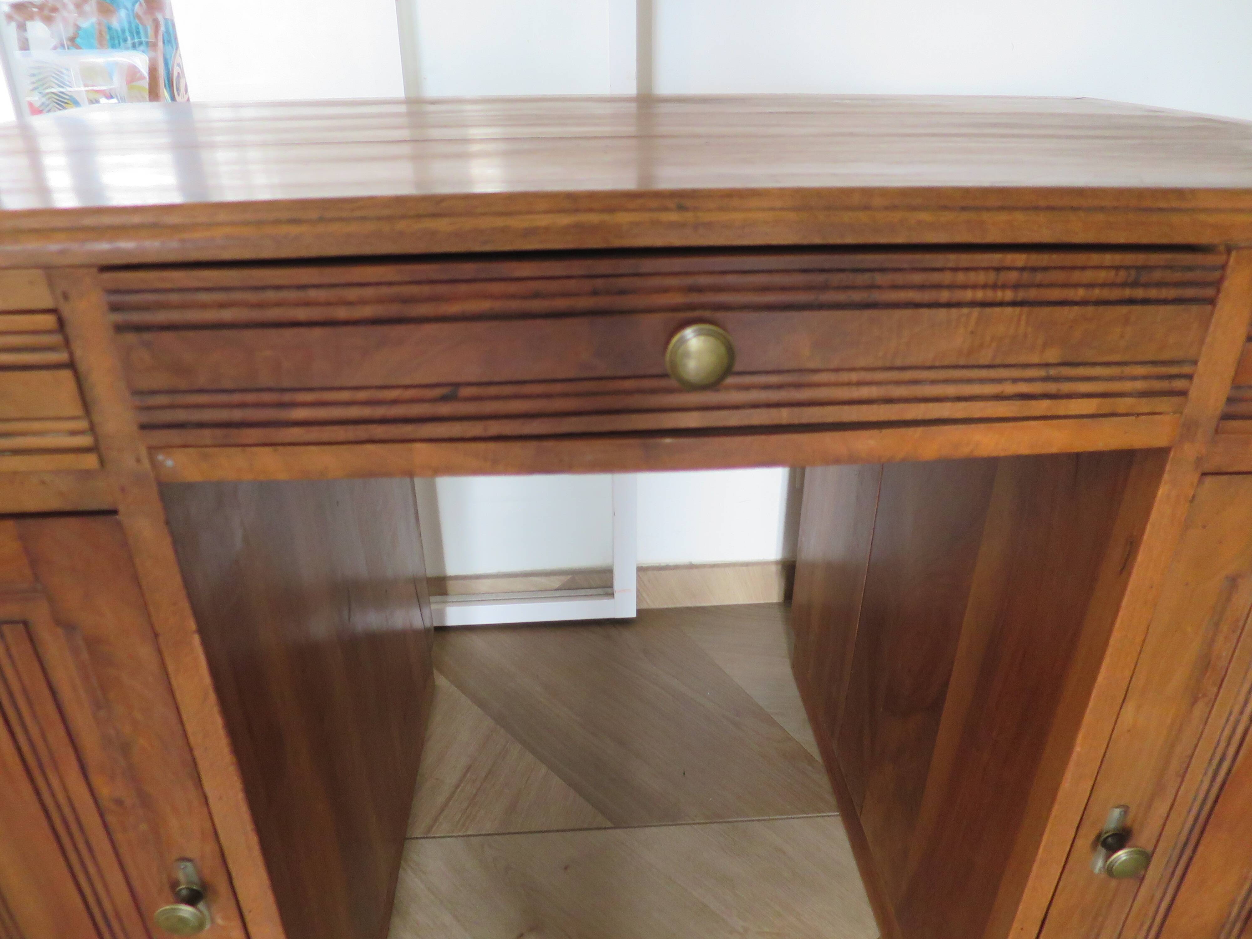 Vintage Art Deco schoolmaster's desk - double-sided - solid wood - 1940s/50s