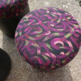 Set of 3 vintage round poufs printed 90