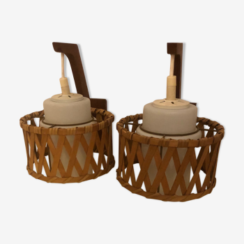 Pair came in wicker rattan and opalescent glass.