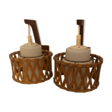 Pair came in wicker rattan and opalescent glass.