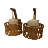 Pair came in wicker rattan and opalescent glass.