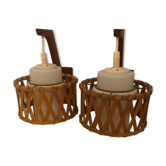 Pair came in wicker rattan and opalescent glass.