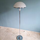 Modernist floor lamp in chromed metal and white satin glass, 1960s