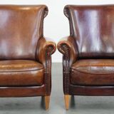 Set of 2 sheepskin leather armchairs