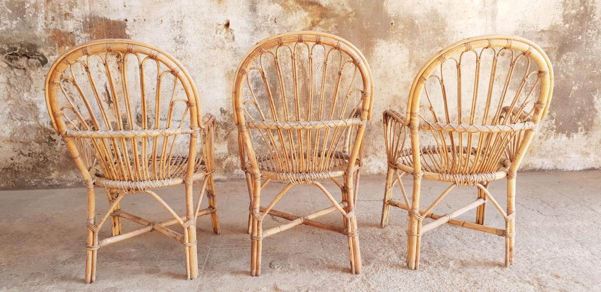 Three vintage rattan chairs
