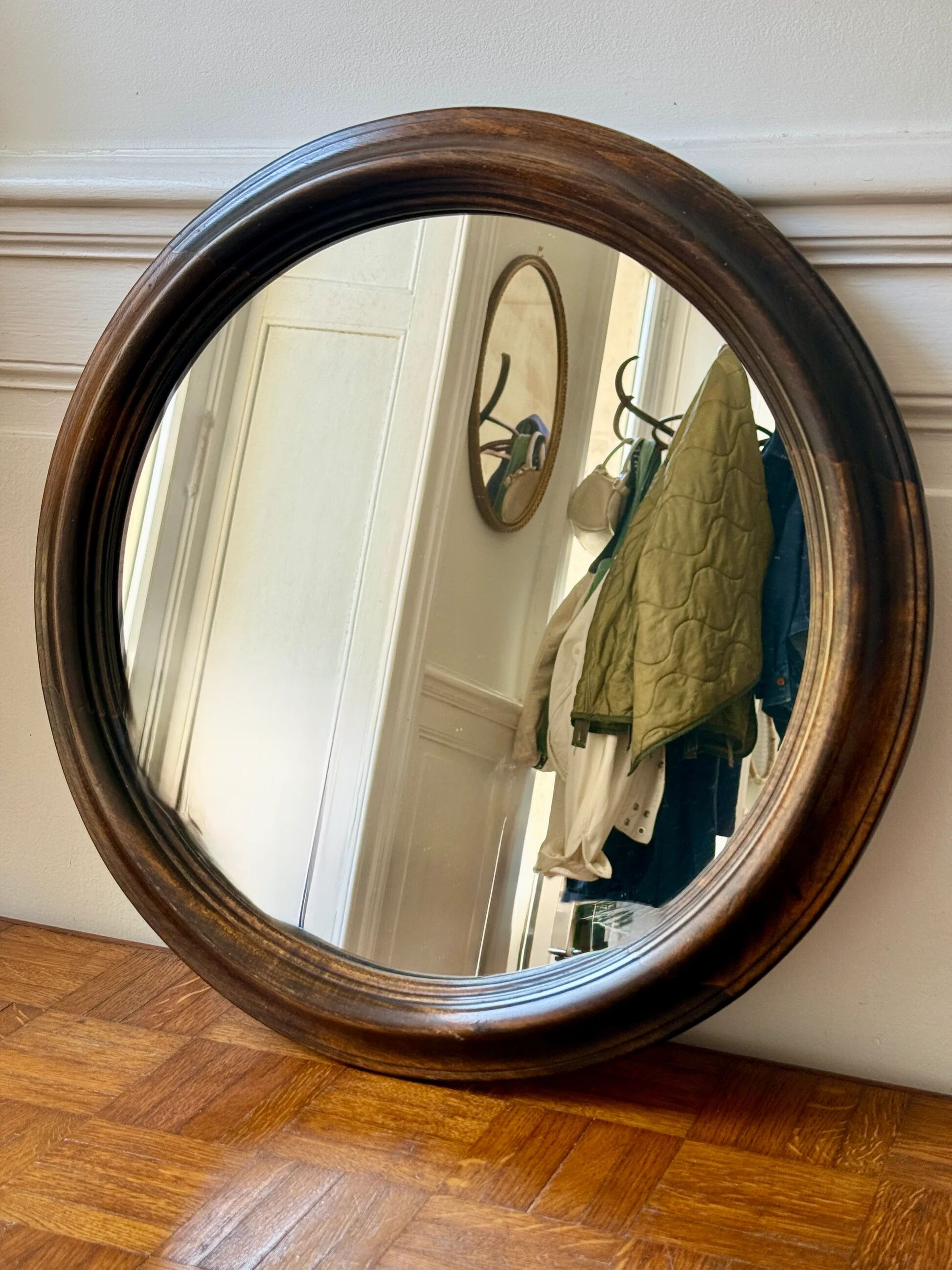 Minimalist round wooden mirror