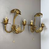 Lot de 2 appliques murales hollywood regency golden florentiner tiki style, italie 1970
