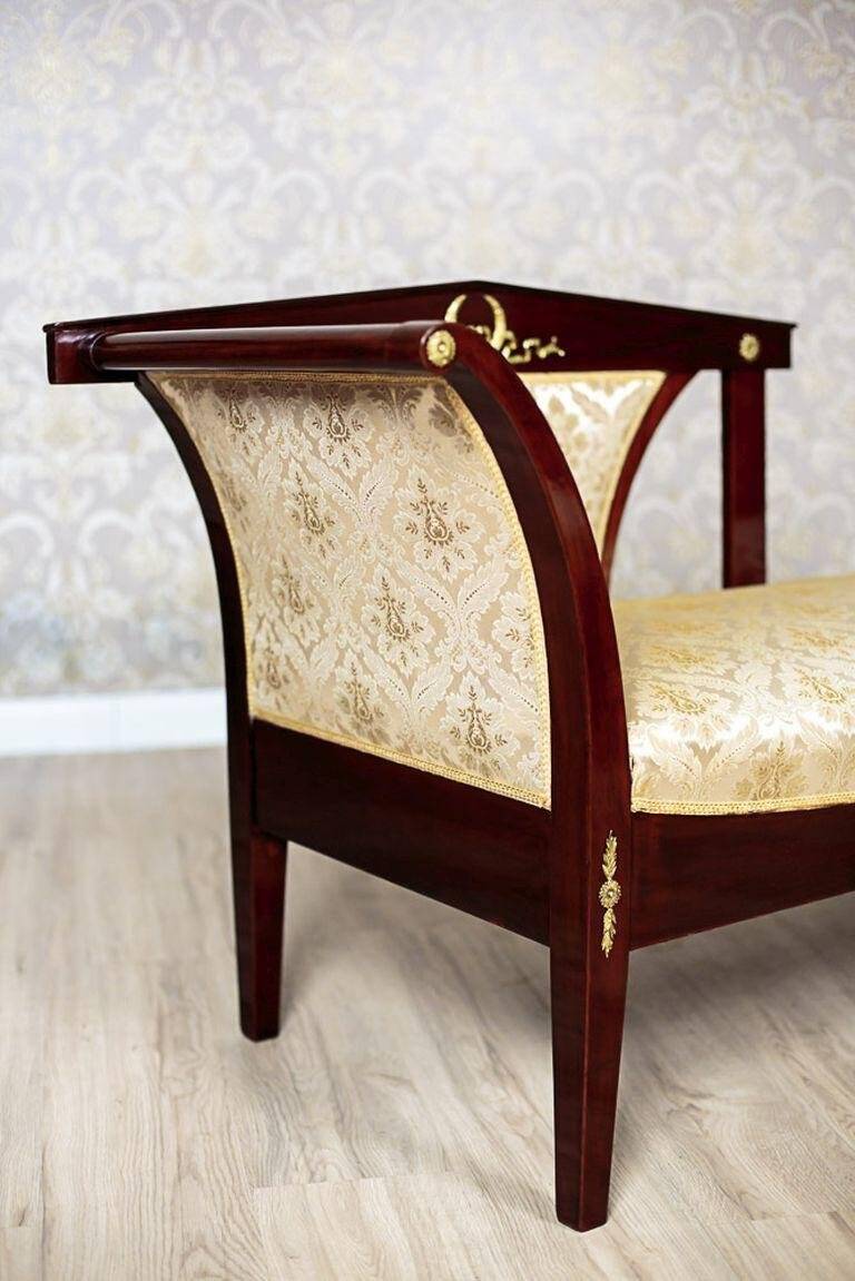 Antique Chaise Lounge in Yellow Fabric with Brass Details, 1890s