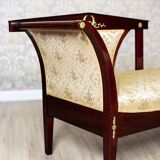 Antique Chaise Lounge in Yellow Fabric with Brass Details, 1890s