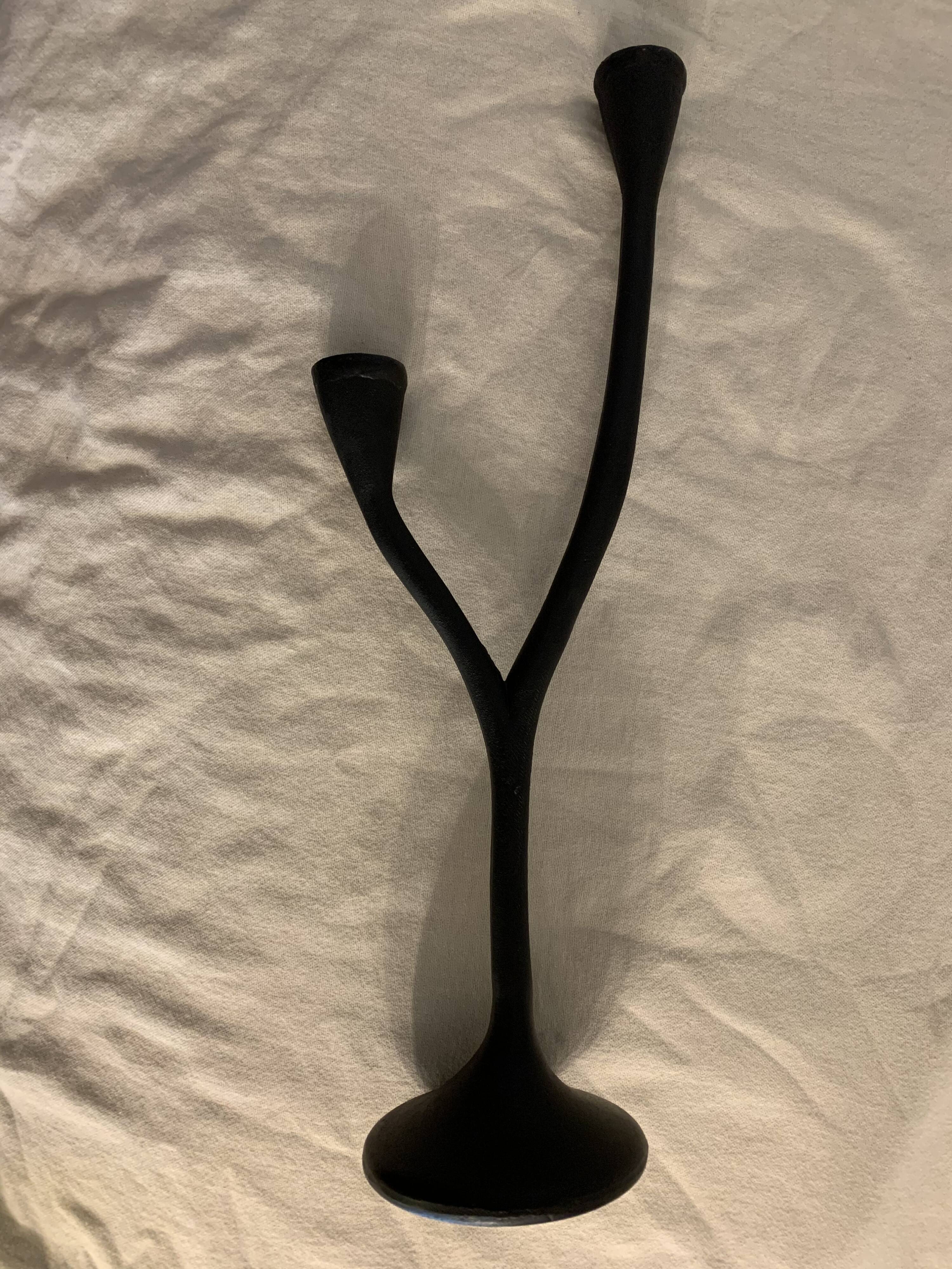 Pair of black candlesticks art deco in steel Habitat 1970