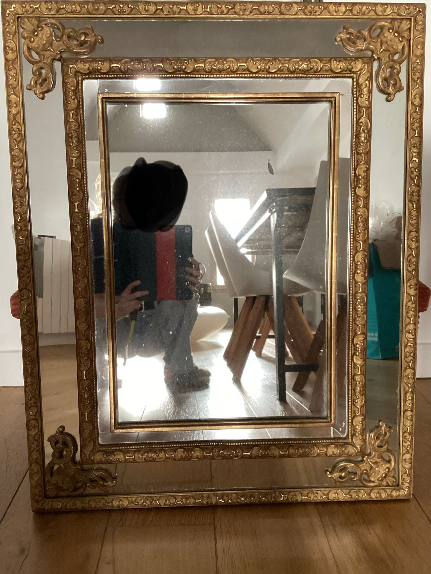 Antique oak mirror, rockwork style, early 20th century.