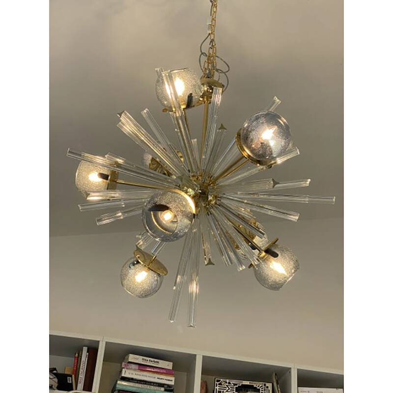 Contemporary Mid-Century Modern Style Sputnik Blue Murano Glass Chandelier