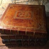 Stacked book ice bucket made of wood and leather