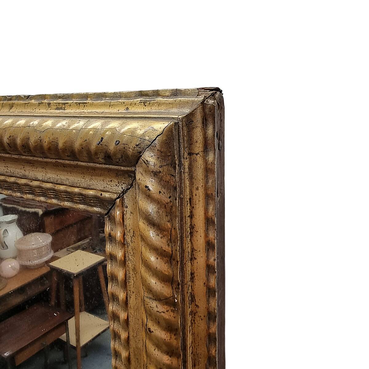 Miroir antique français à cadre doré en ondulation, fin des années 1800