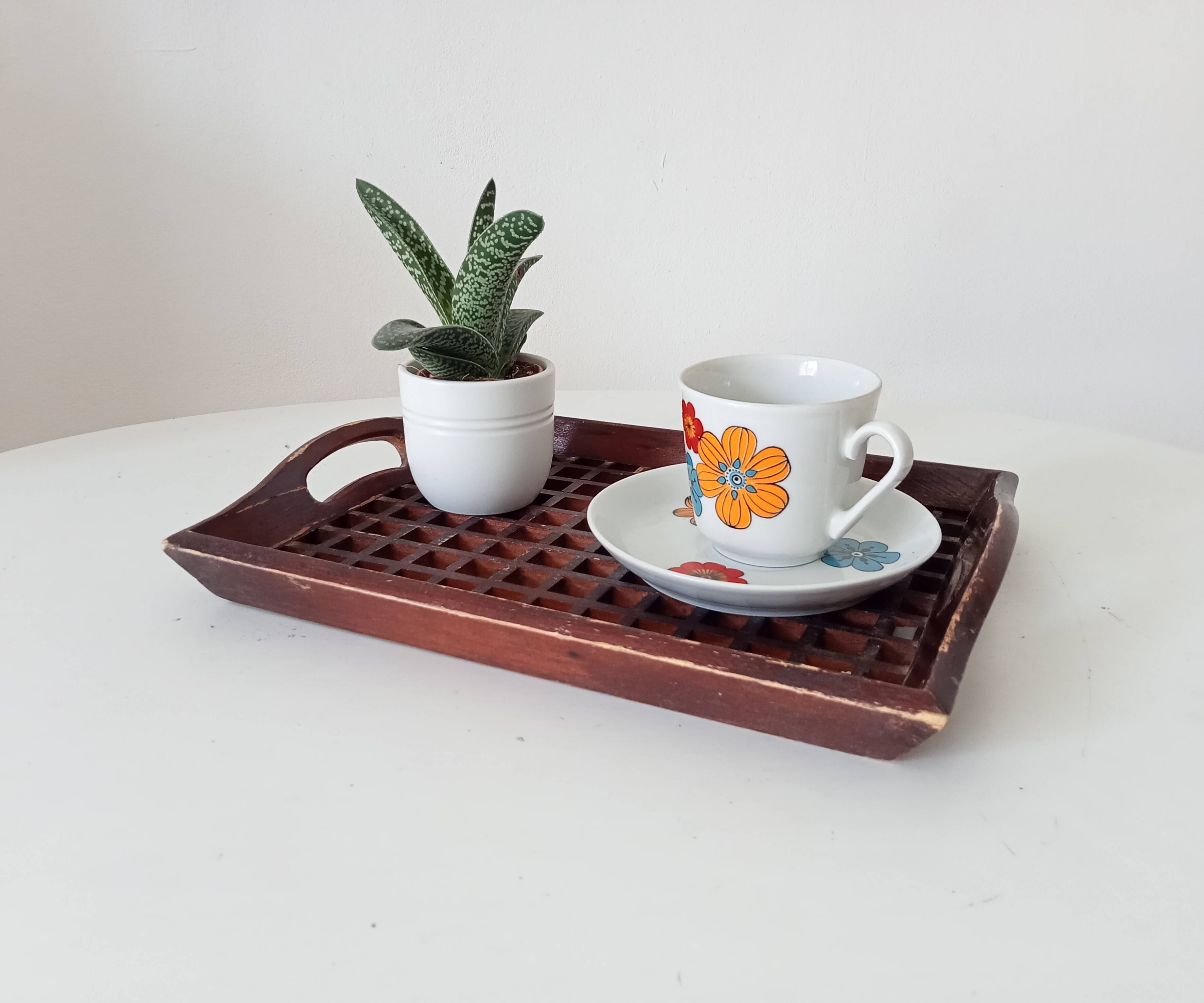 Plateau vintage fait main art populaire asie