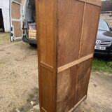 Double-column oak filing cabinet with curtains, 1950s.