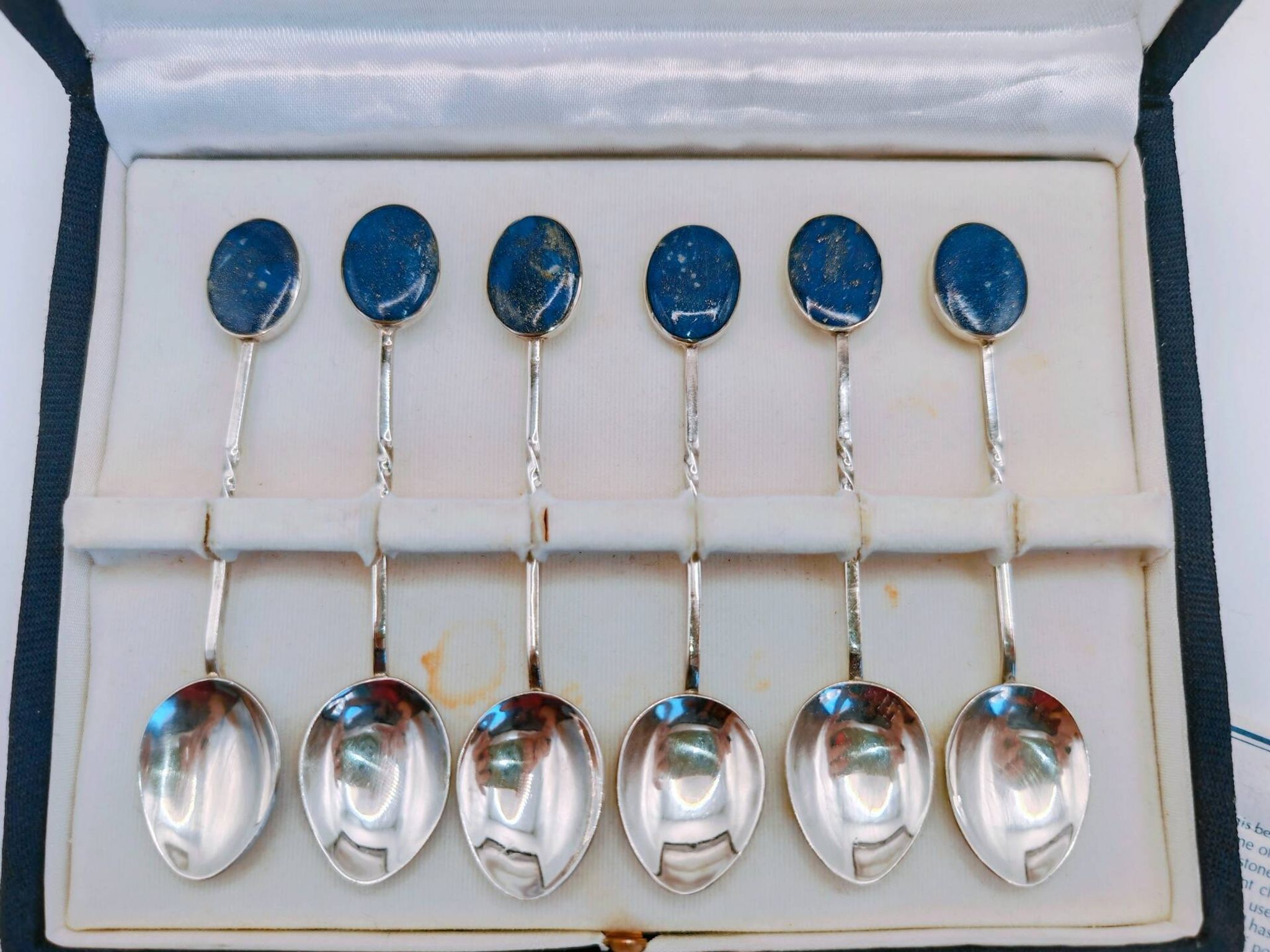 Box of 6 Solid Silver 925 Spoons & Lapis Lazuli - Morita Gil Chil
